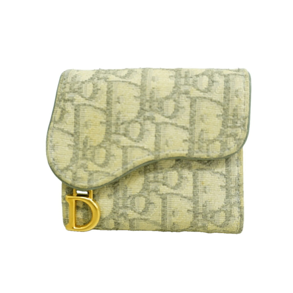 Christian Dior Tri-fold Wallet, Saddle Canvas, Beige/Gray, Women's